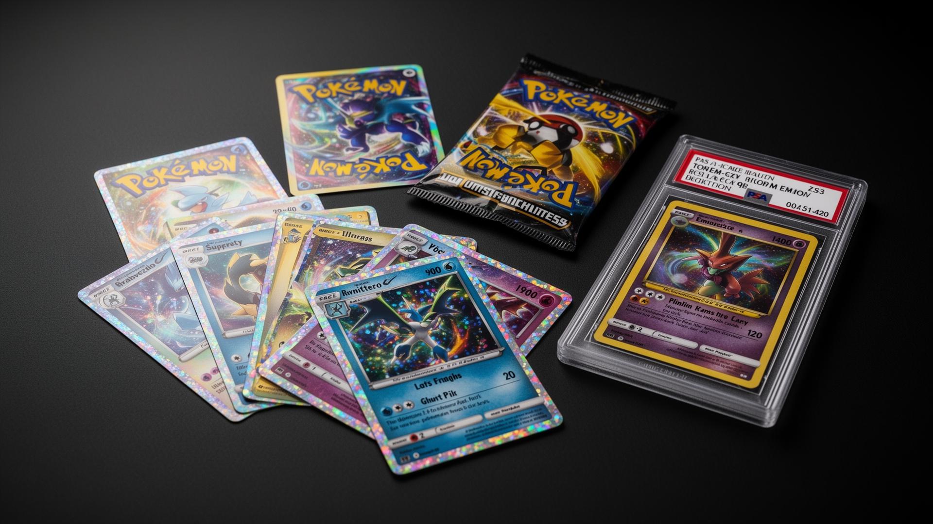 Collection of Pokémon raw cards, sealed booster packs and a PSA slab